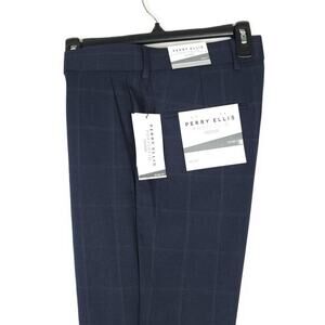 Perry Ellis Men's Slim-Fit Twill Essentials Dress Pant Navy Windowpane 30x30 NWT